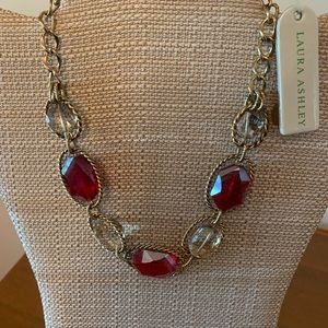 NWT Laura Ashley red, gold, and light grey necklace